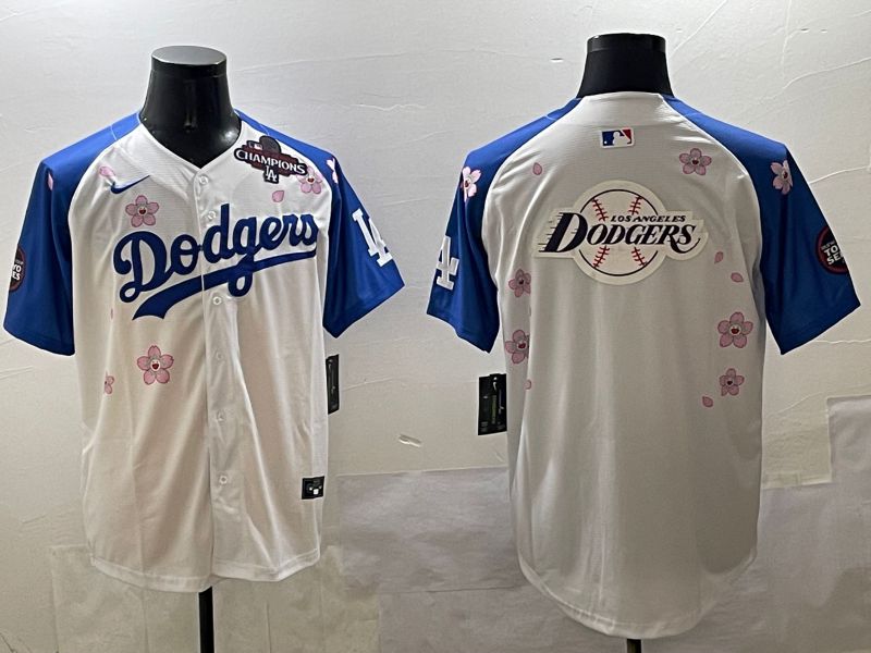 Men Los Angeles Dodgers Blank White Blue Sakura Edition 2025 Nike MLB Jersey style 26